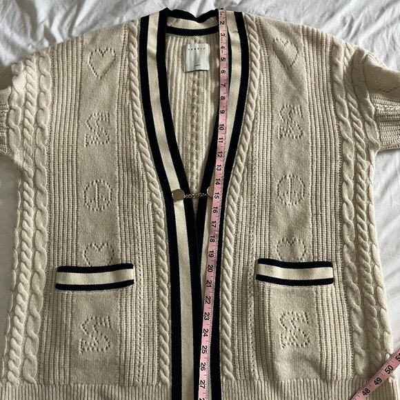 Sandro Pointelle Cardigan Oversized Ivory Navy Blue Gold Closure XL (4) - Picture 6 of 6